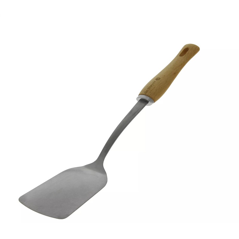 Spatule pleine en inox avec manche en bois ciré