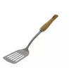 Spatule perforée en inox avec manche en bois ciré