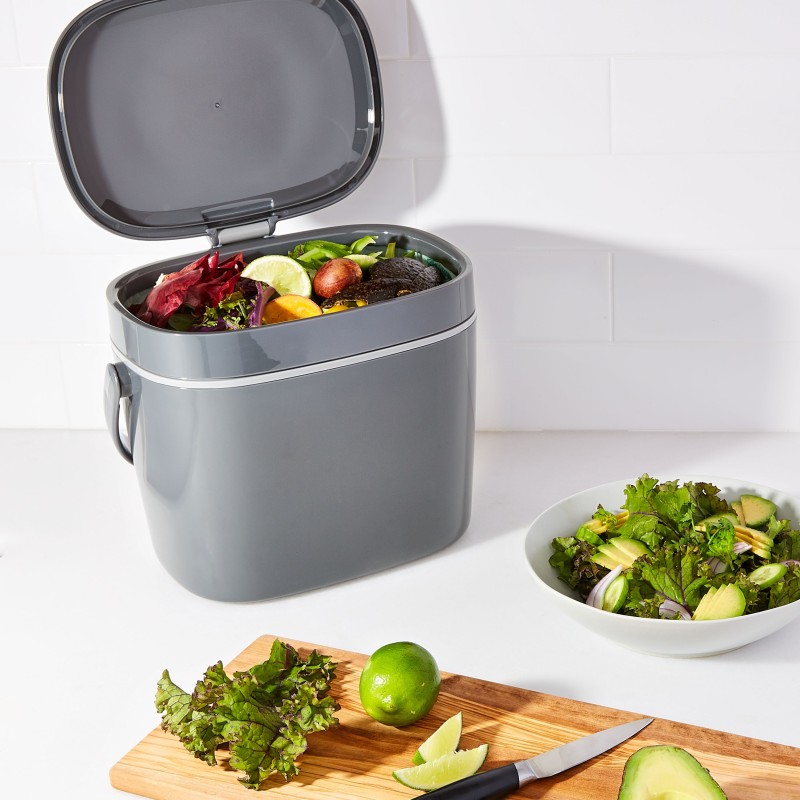 Bac à Compost Cuisine INOX 32x22x15 Cm - Couvercle Anti-odeurs, Facile à Nettoyer - Pour Déchets Alimentaires Sur Plan De Travail