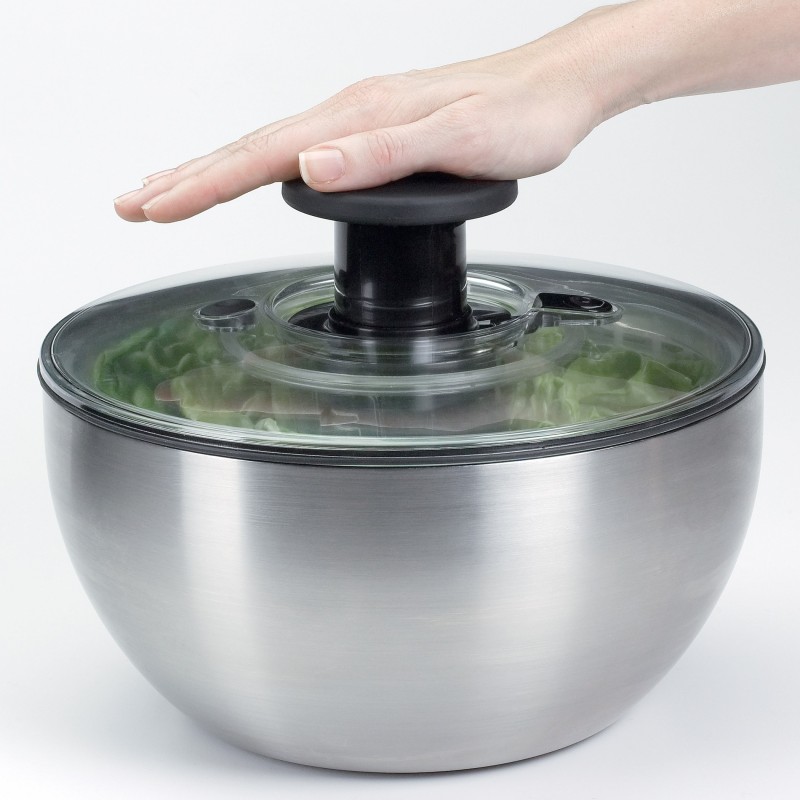 Essoreuse à salade inox 26 cm avec poussoir ergonomique OXO