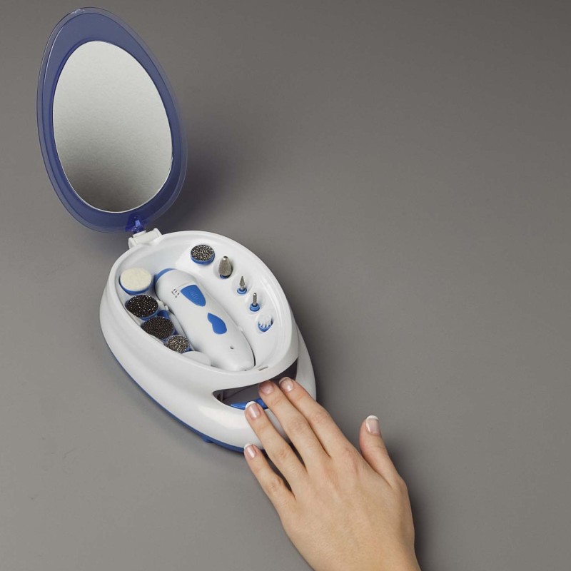 Coffret manucure pédicure 10 accessoires avec sèche-ongle et miroir