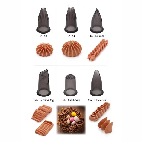 6 douilles pâtissières transparentes en tritan à garnir pour créations de petits fours et pâtisseries