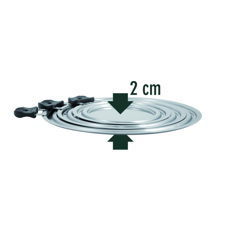 Lot 3 couvercles gain de place inox pour 9 diamètres de 14 à 30 cm