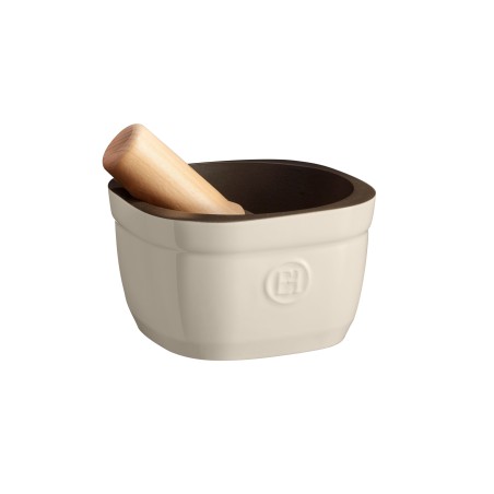 Mortier en céramique 0,9 litre avec pilon bois et céramique blanc Argile Emile Henry