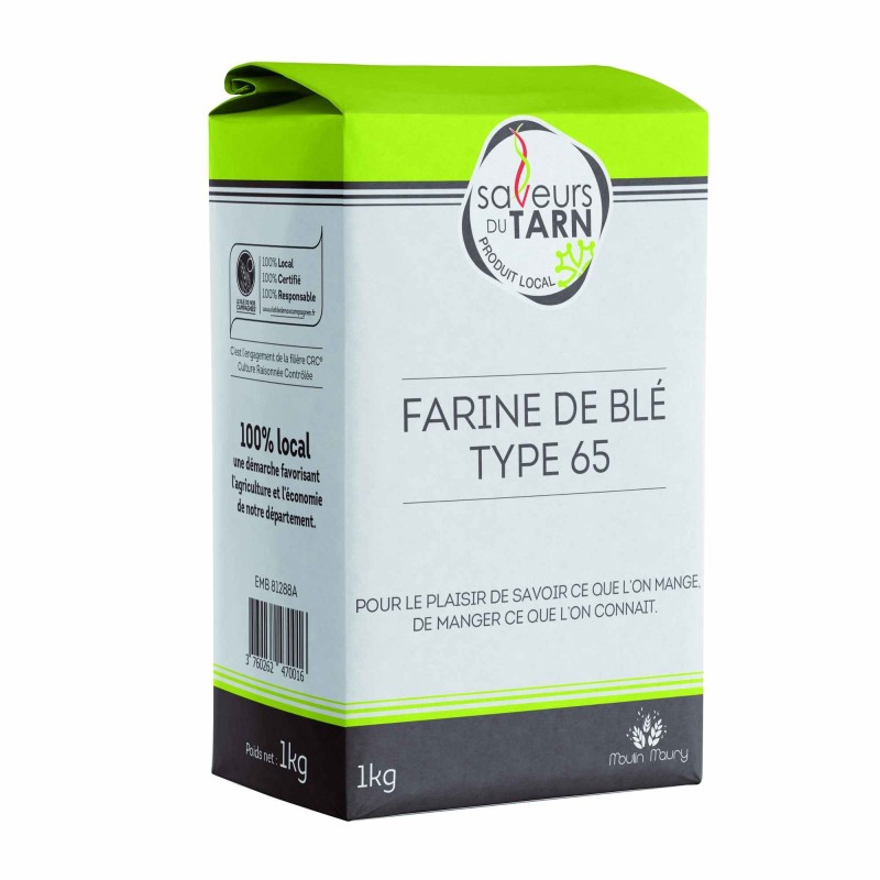 Farine de blé 1 kg usage courant T65 agriculture raisonnée du Tarn Label Rouge DLUO dépassée