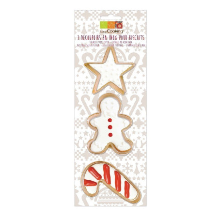 Découpoir inox doré gingerman canne étoile x3 - ScrapCooking