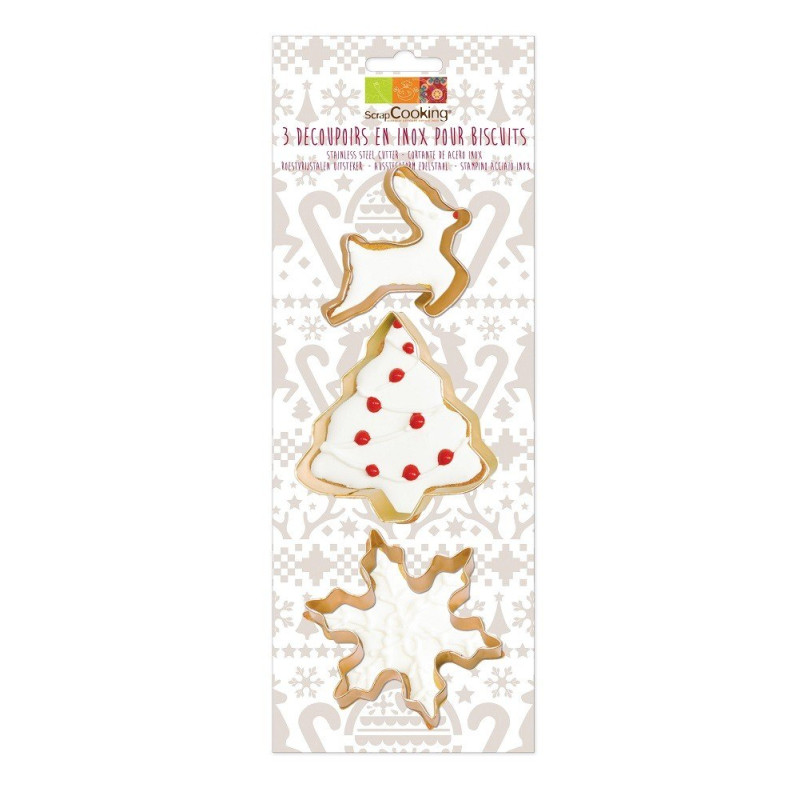 Découpoir doré flocon sapin rennes x3 - ScrapCooking