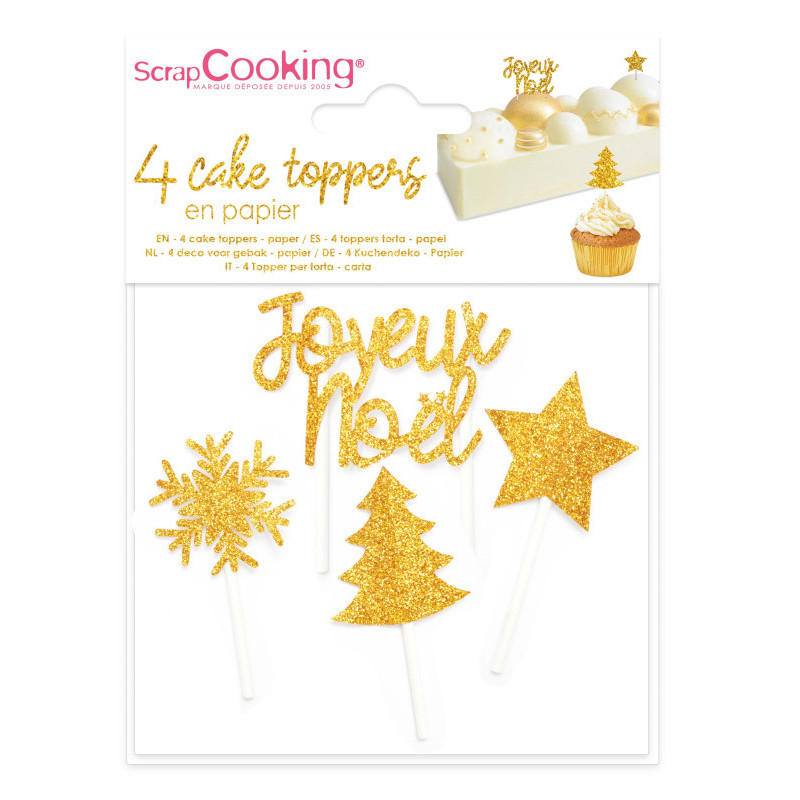 4 Décors bûche de Noël dorés - ScrapCooking