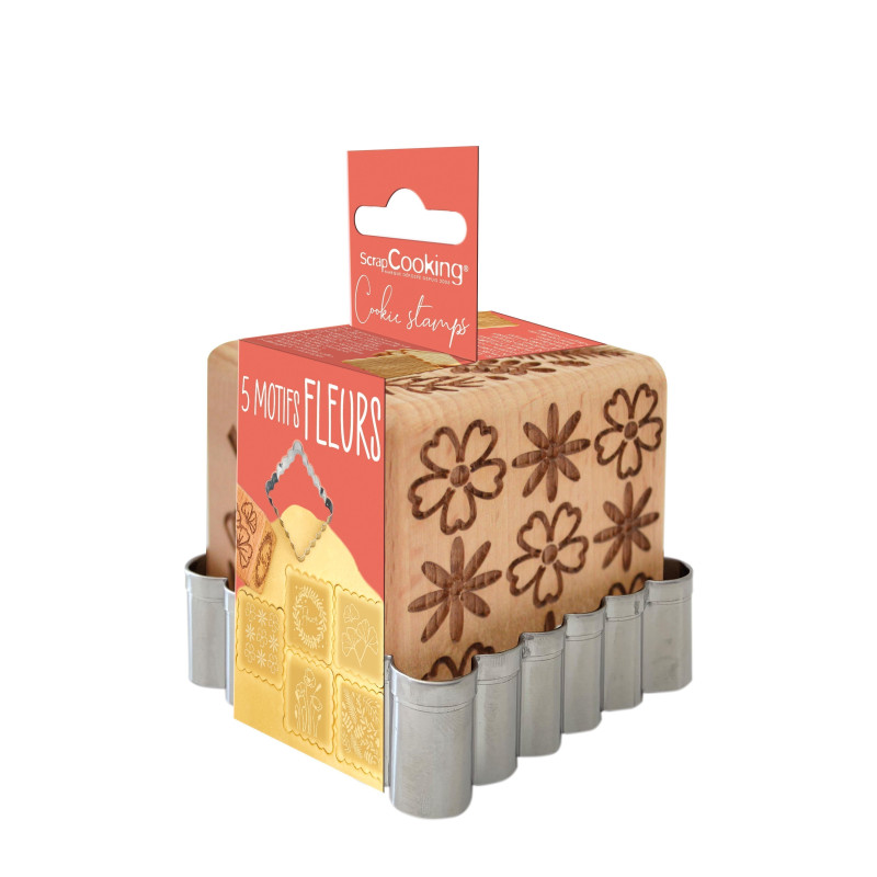 Tampon à biscuit bois Fleurs et découpoir - ScrapCooking
