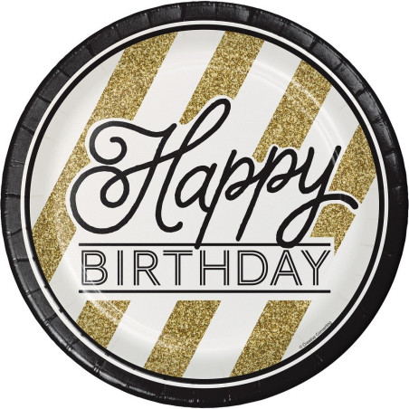 Assiette Happy Birthday jetable 23cm x8 - Anniversary House