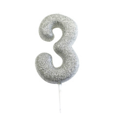 Bougie anniversaire argentée Chiffre 3 - Anniversary House