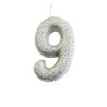 Bougie anniversaire argentée Chiffre 9 - Anniversary House
