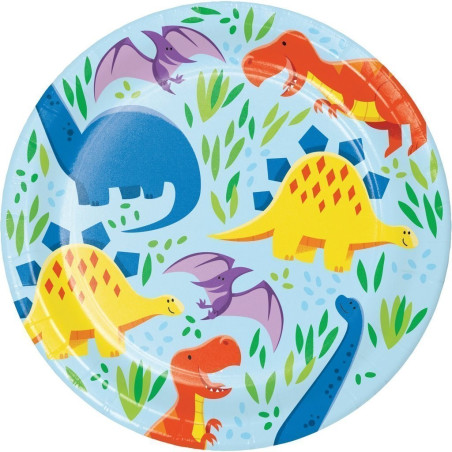 Assiette jetable dessert Dinosaure x8 - Anniversary House