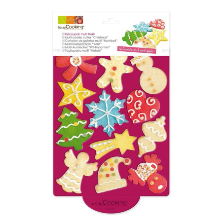 Plaque découpoir 12 biscuits Noël - ScrapCooking