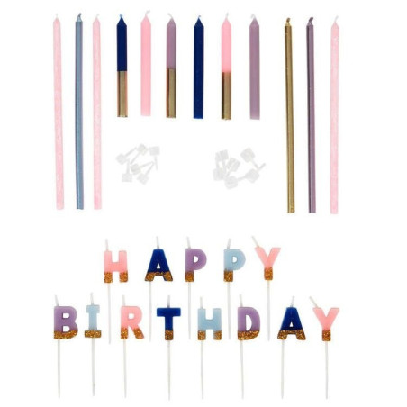Kit bougie anniversaire pastel x25 - Wilton