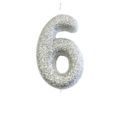Bougie anniversaire argentée Chiffre 6 - Anniversary House