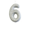 Bougie anniversaire argentée Chiffre 6 - Anniversary House