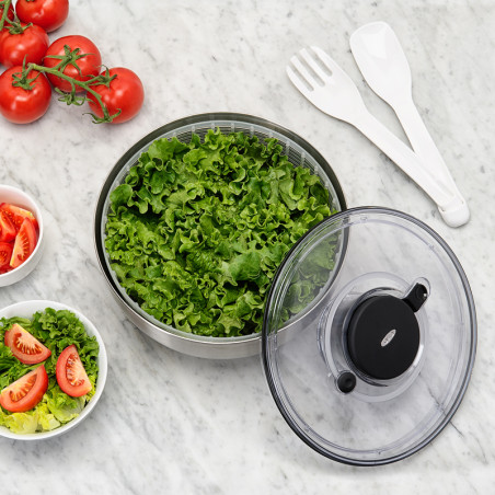 Essoreuse à salade inox 26 cm avec poussoir ergonomique OXO