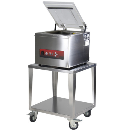 Chariot inox avec roulettes freinées pour machine sous vide à cloche 30 cm
