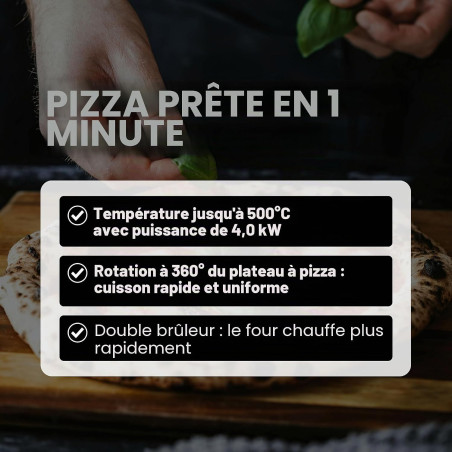Four à pizza à gaz transportable avec pierre de cuisson réfractaire rotative