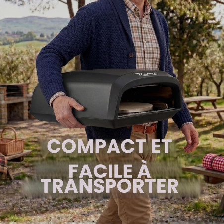 Four à pizza à gaz transportable avec pierre de cuisson réfractaire rotative