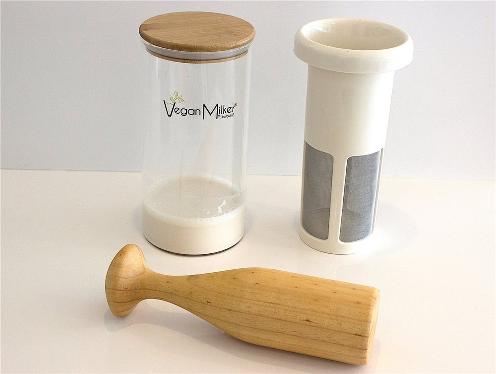 Filtre pour laits végétaux avec bol en verre pour mixeur plongeur et pilon  en bois - Tom Press
