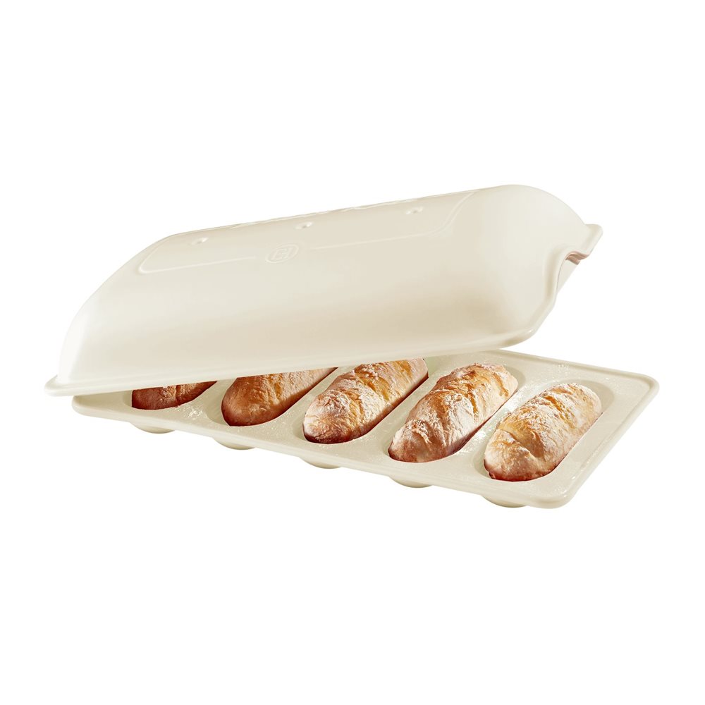 Moule 5 mini-baguettes en céramique blanc Lin Emile Henry pour petits pains  et sandwich - Tom Press