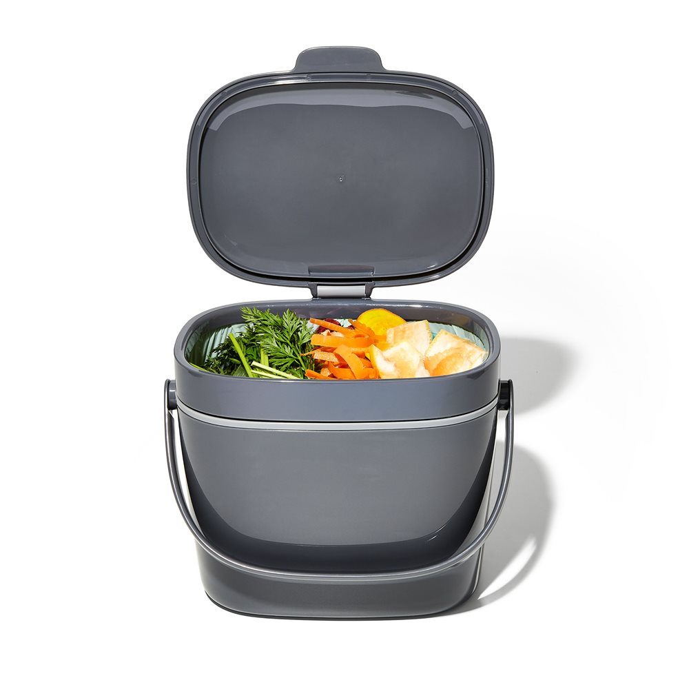Bac à compost de cuisine gris 6,6 litres avec couvercle hygiénique et  anti-odeurs - Tom Press